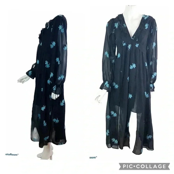 NEW TOPSHOP Idol Women's Size 6 Embellished Floral Long Midi Dress Chiffon - Picture 2 of 10